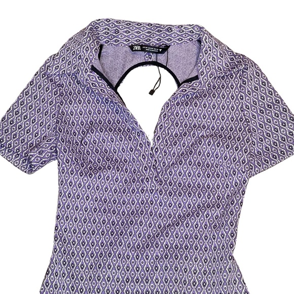 NEW ZARA Lilac Geometric Open-Back V-Neck Bodysuit Preppy Festival Retro XS - Picture 7 of 12